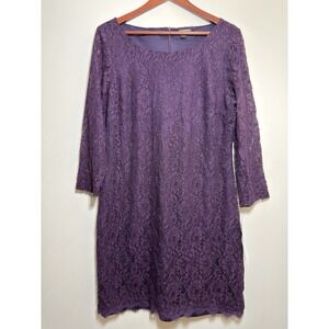 NWT DANA BUCHMAN Size 14. 3/4 sleeve knee-length scoop neck purple lace dress